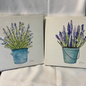 Tava Studios Lavender Floral Canvas Wall Art Set of 2 – Farmhouse Cottage Decor